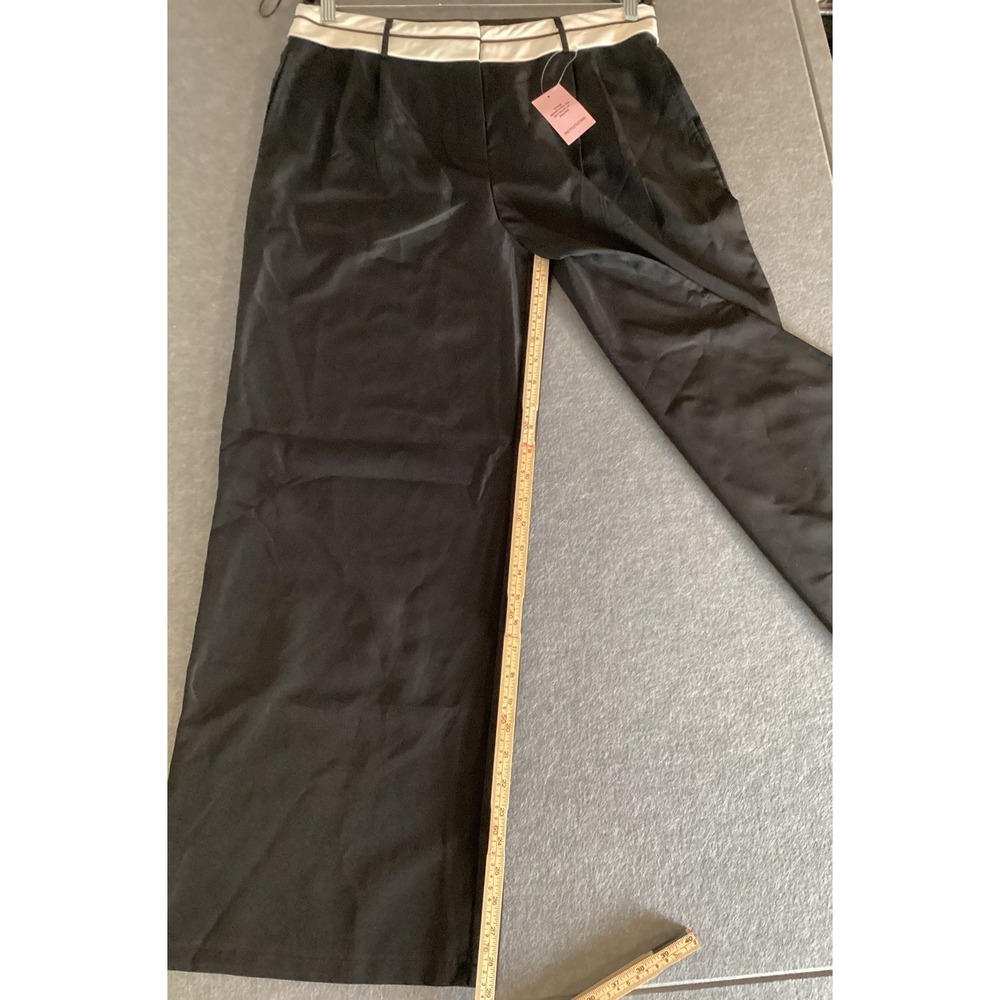 Corpgoth Academia Wide Leg Trousers 10 Black White Contrast Waistband Officecore - Picture 10 of 16